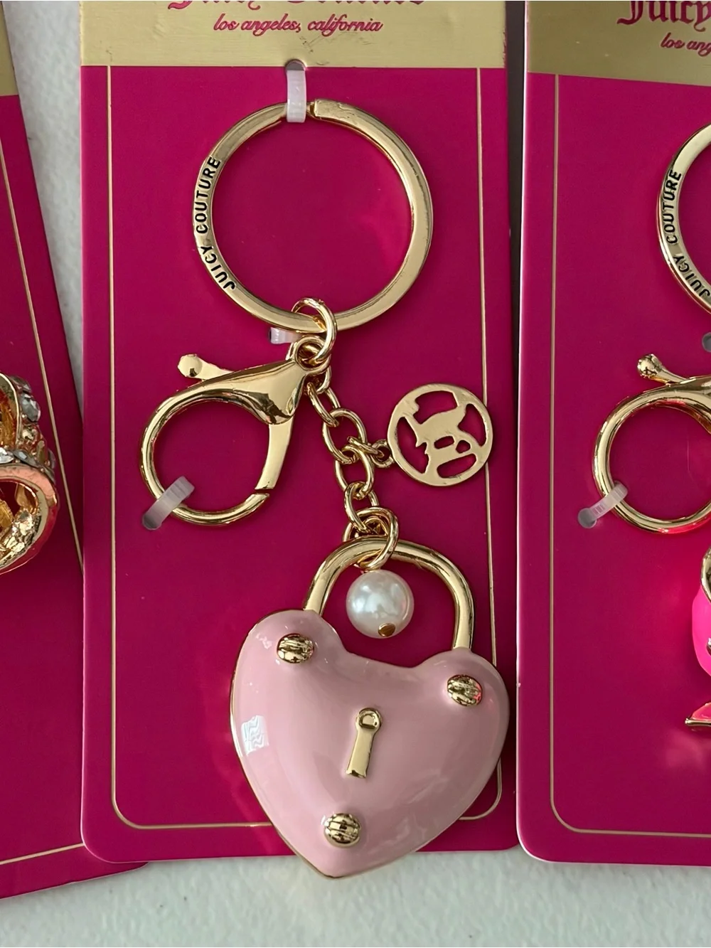 Juicy Couture Gold-tone Keychain Charm Trio with Pink Accents